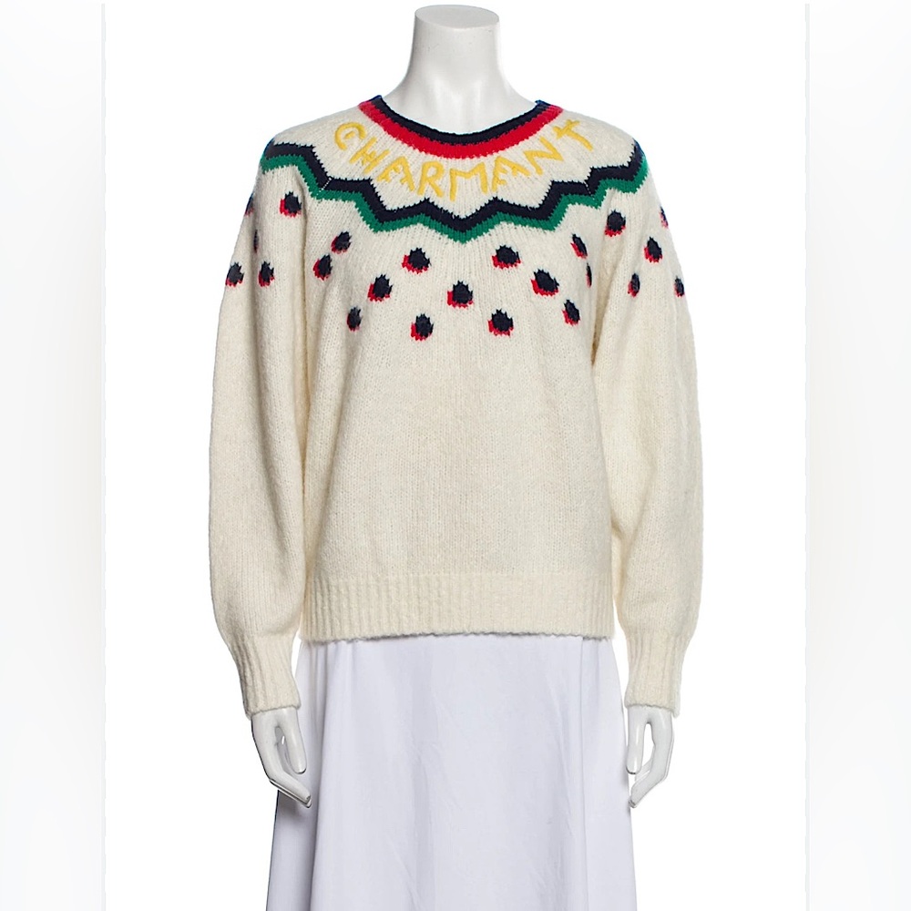 Clare V Charmant Fair Isle Cream Wool Alpaca Crewneck Sweater Size Medium NWT